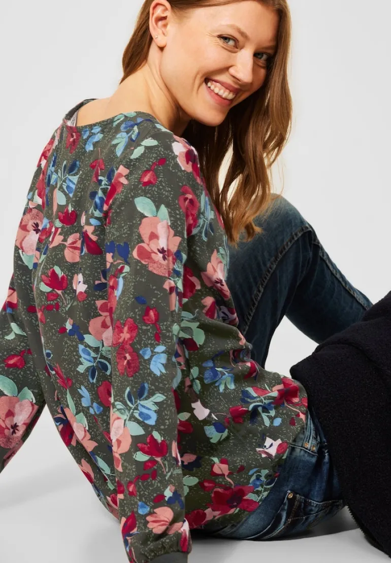 Bluse mit Print und Zipper utility olive