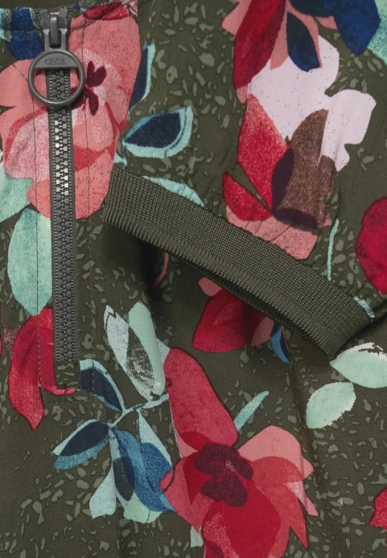 Bluse mit Print und Zipper utility olive