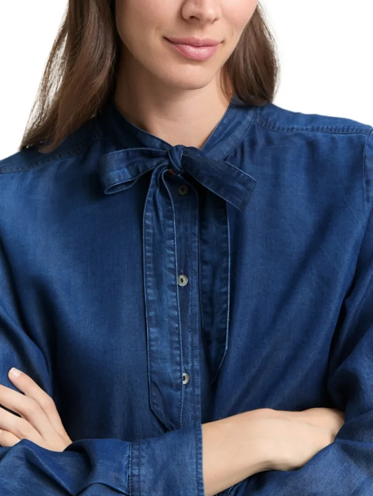 Bluse mit Schleifen-Detail blue denim dark wash
