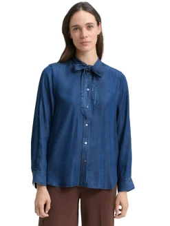 Bluse mit Schleifen-Detail blue denim dark wash