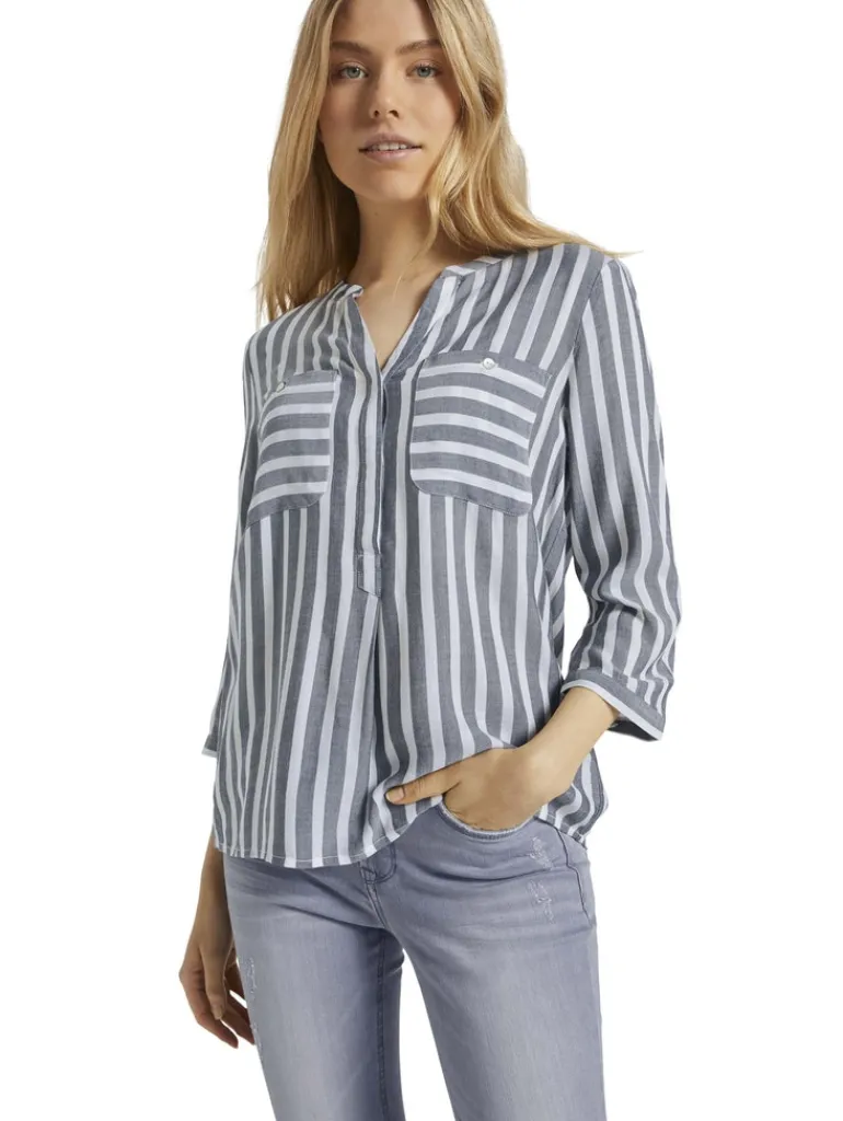 Bluse mit Streifenmuster offwhite navy vertical stripe