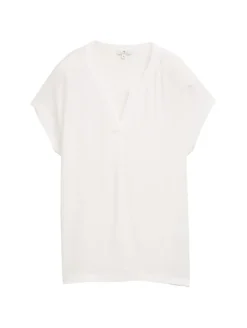 Blusenshirt im Material-Mix whisper white