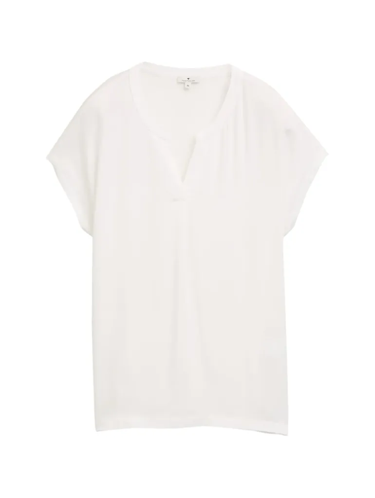 Blusenshirt im Material-Mix whisper white