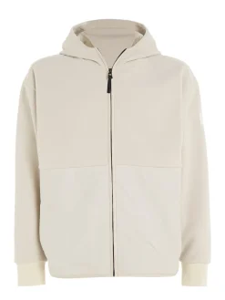 BONDED FLEECE ZIP HOODED JACKET stony beige
