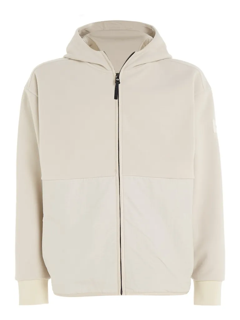 BONDED FLEECE ZIP HOODED JACKET stony beige