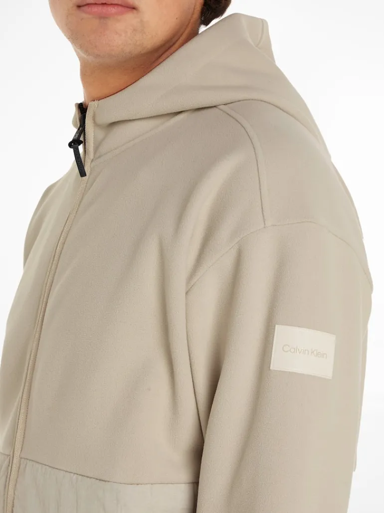 BONDED FLEECE ZIP HOODED JACKET stony beige