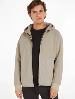 BONDED FLEECE ZIP HOODED JACKET stony beige