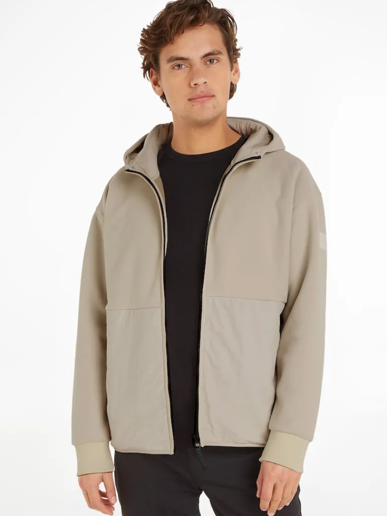 BONDED FLEECE ZIP HOODED JACKET stony beige