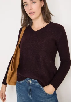 Bouclé V-Neck Pullover eggplant red