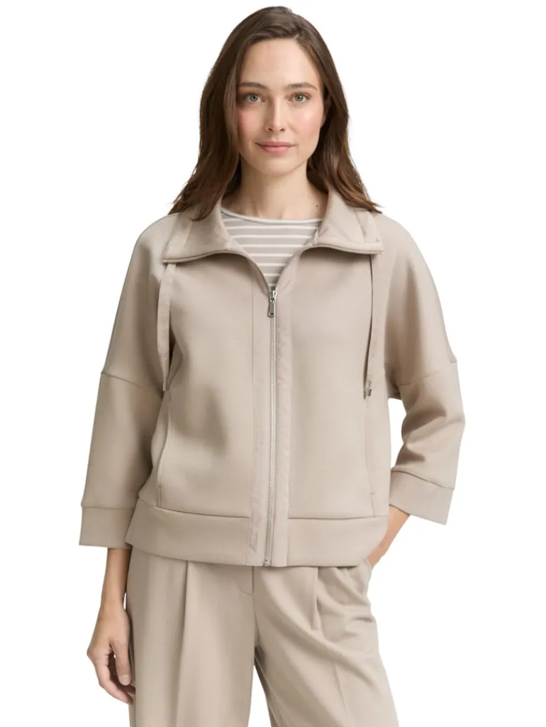 Boxy Fit Scuba Sweatjacke soft taupe grey