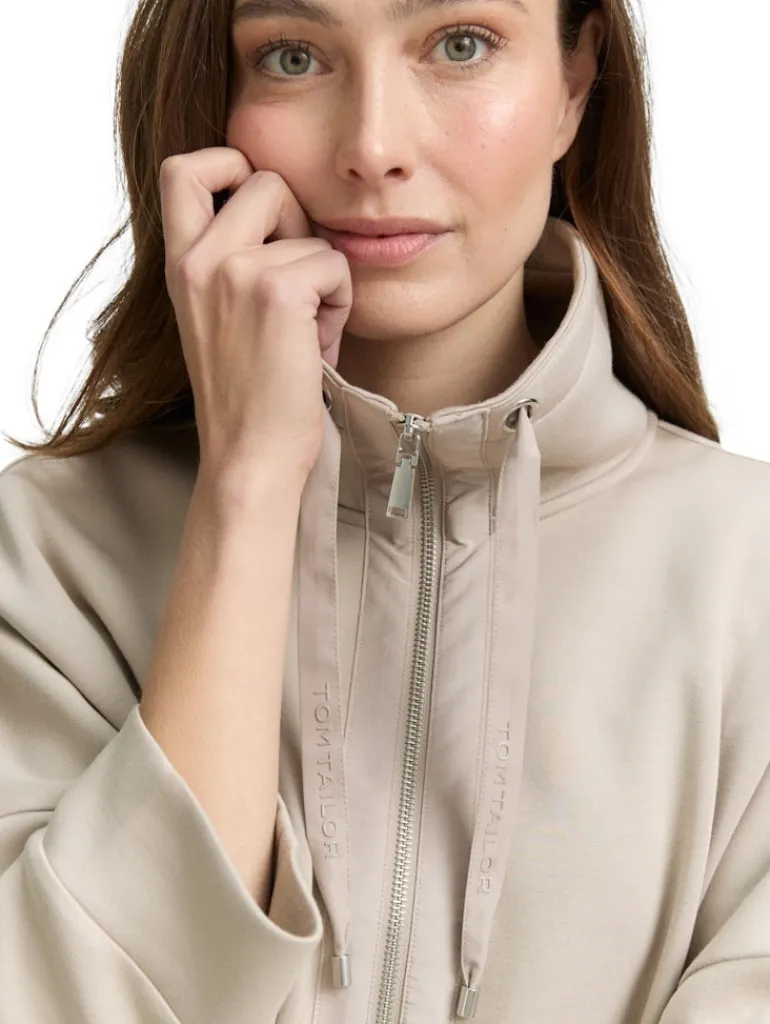 Boxy Fit Scuba Sweatjacke soft taupe grey