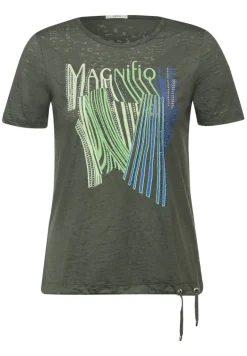 Burn Out T-Shirt mit Print cool khaki