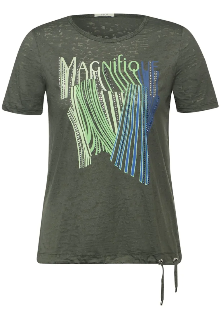 Burn Out T-Shirt mit Print cool khaki