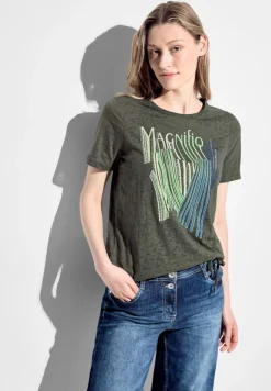 Burn Out T-Shirt mit Print cool khaki