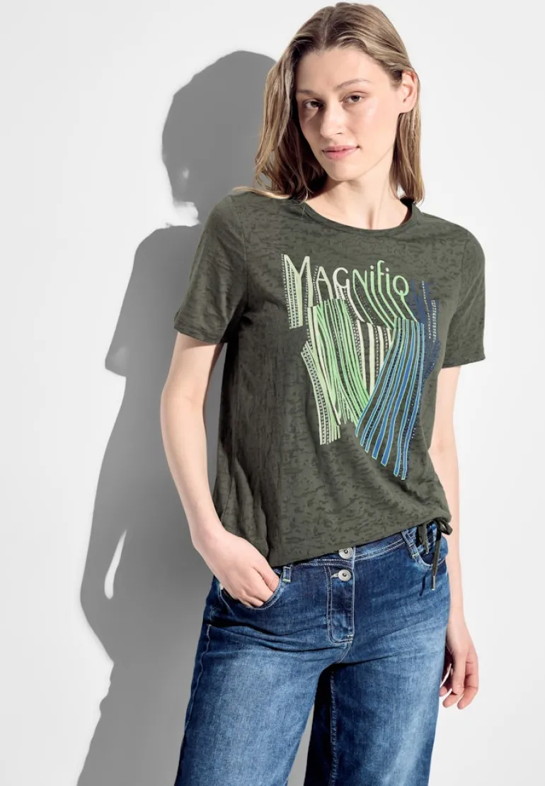 Burn Out T-Shirt mit Print cool khaki