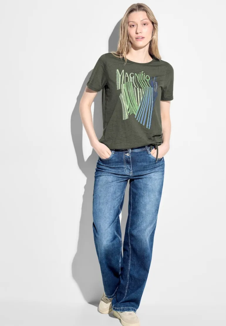 Burn Out T-Shirt mit Print cool khaki
