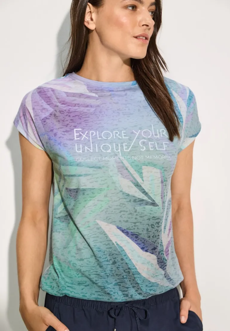 Burn-Out T-Shirt mit Print fir green