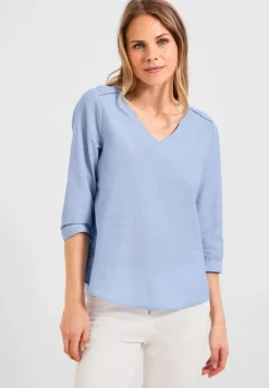Chambrée V-Neck Bluse blue