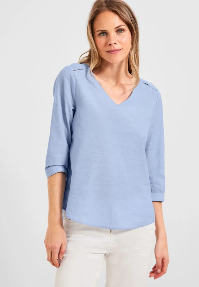 Chambrée V-Neck Bluse blue