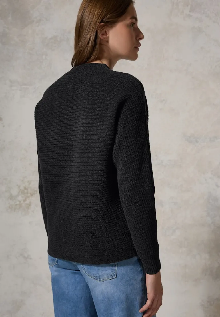 Chenille Dolman Pullover deep charcoal grey