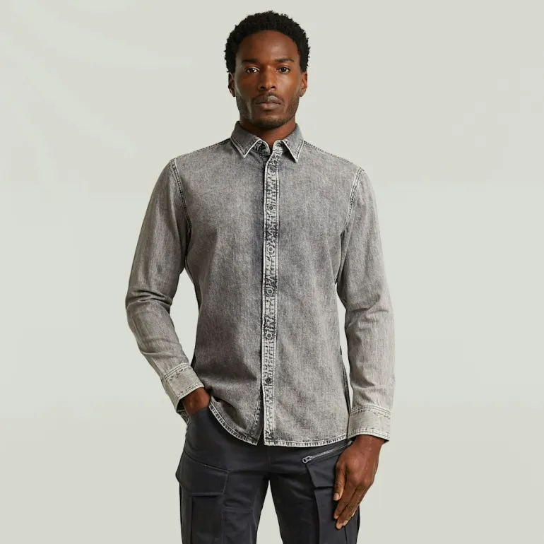 Clean slim shirt ls sun faded graphite grey