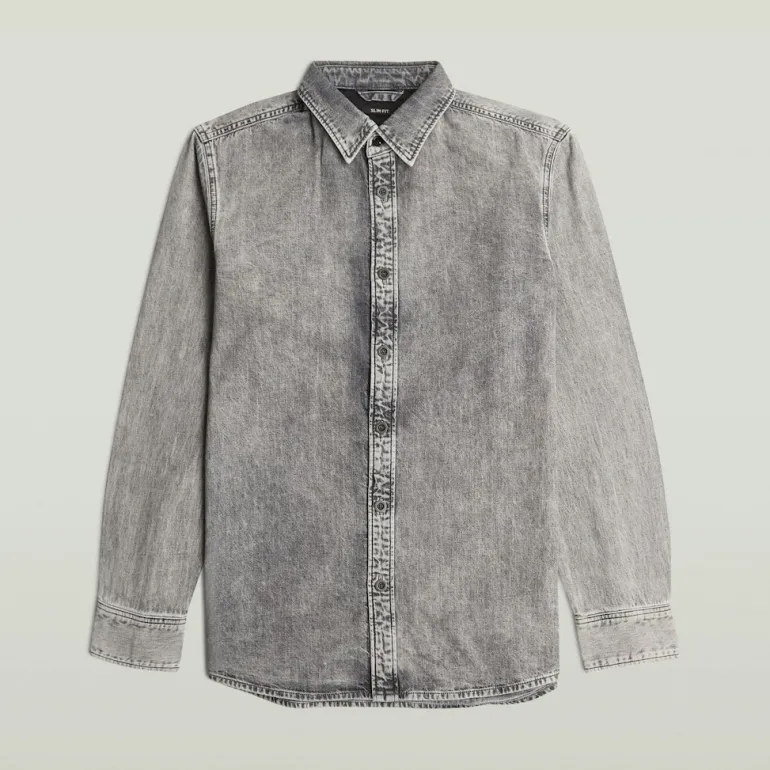 Clean slim shirt ls sun faded graphite grey