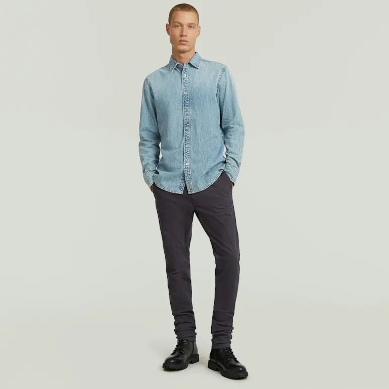 Clean slim shirt ls sun faded pacific blue
