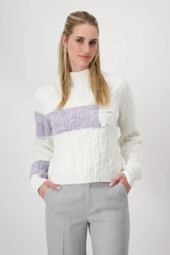 Colourblocking-Pullover mit Zopfmuster off-white