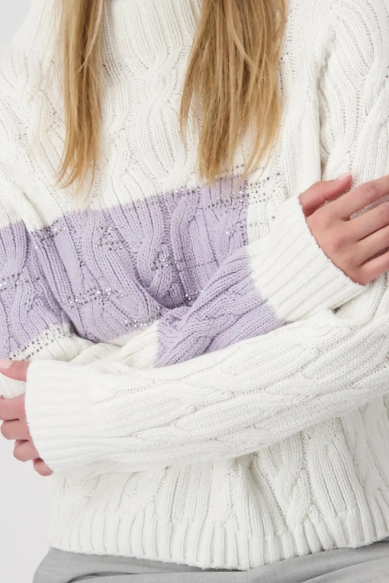 Colourblocking-Pullover mit Zopfmuster off-white