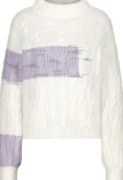 Colourblocking-Pullover mit Zopfmuster off-white