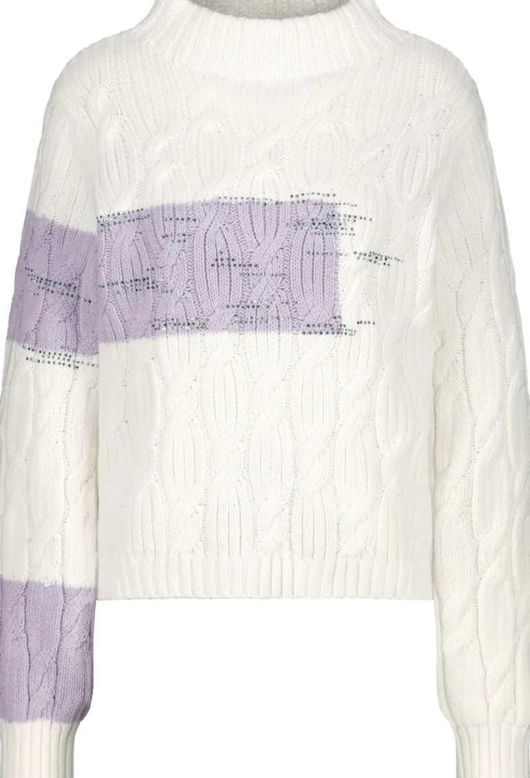 Colourblocking-Pullover mit Zopfmuster off-white