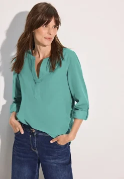 Cord-Bluse in Unifarbe adriatic green
