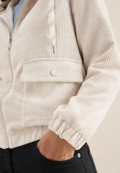 Cordjacke mit Kapuze oat milk beige