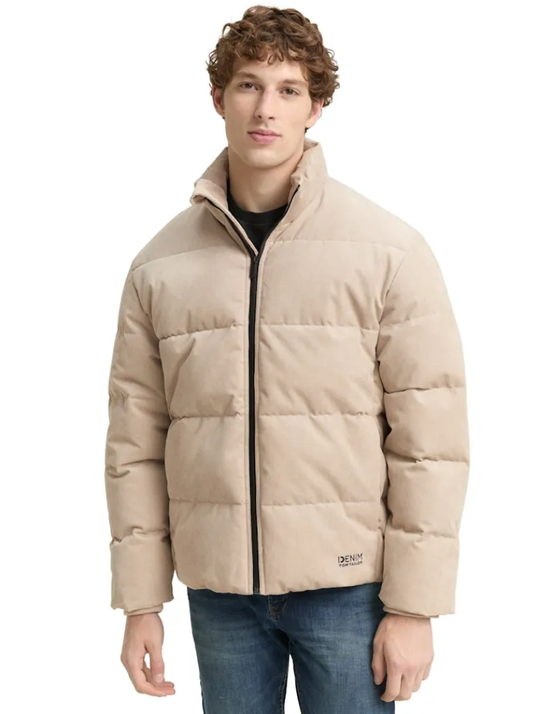 Cord Puffer-Jacke mit Stehkragen cashew beige