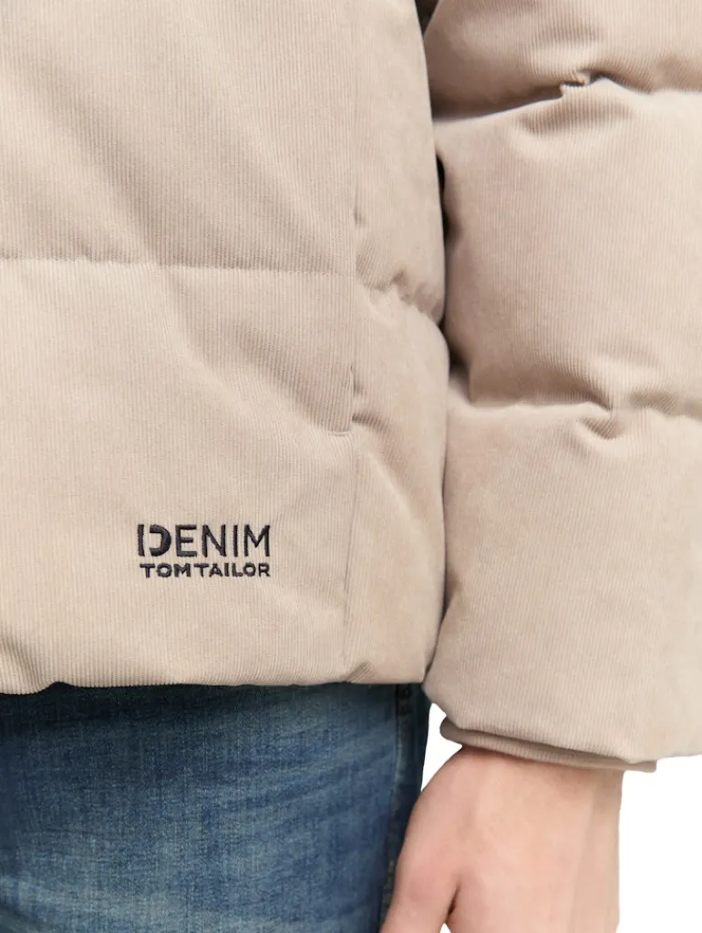 Cord Puffer-Jacke mit Stehkragen cashew beige