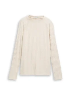 Cosy Langarmshirt mit Stehkragen sand stone beige melange