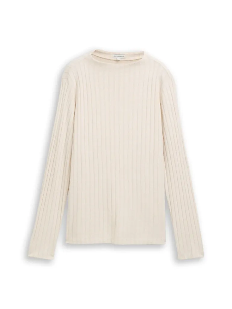 Cosy Langarmshirt mit Stehkragen sand stone beige melange