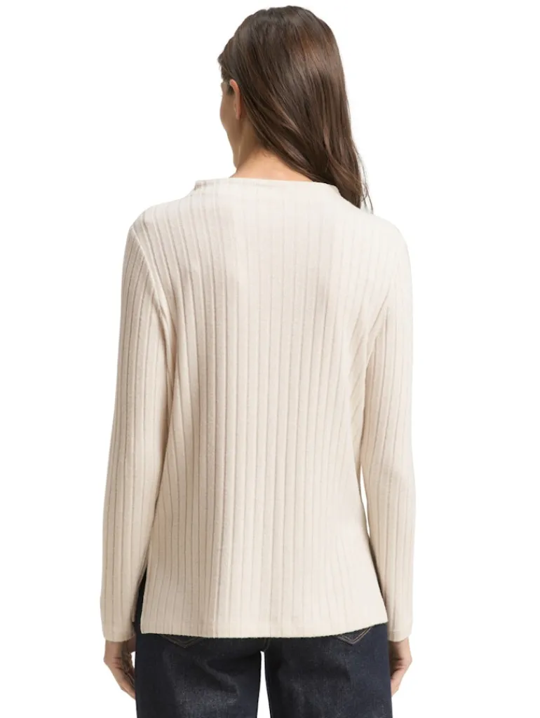 Cosy Langarmshirt mit Stehkragen sand stone beige melange