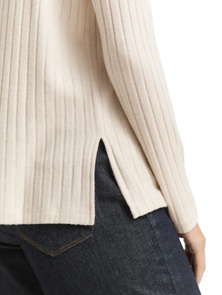 Cosy Langarmshirt mit Stehkragen sand stone beige melange