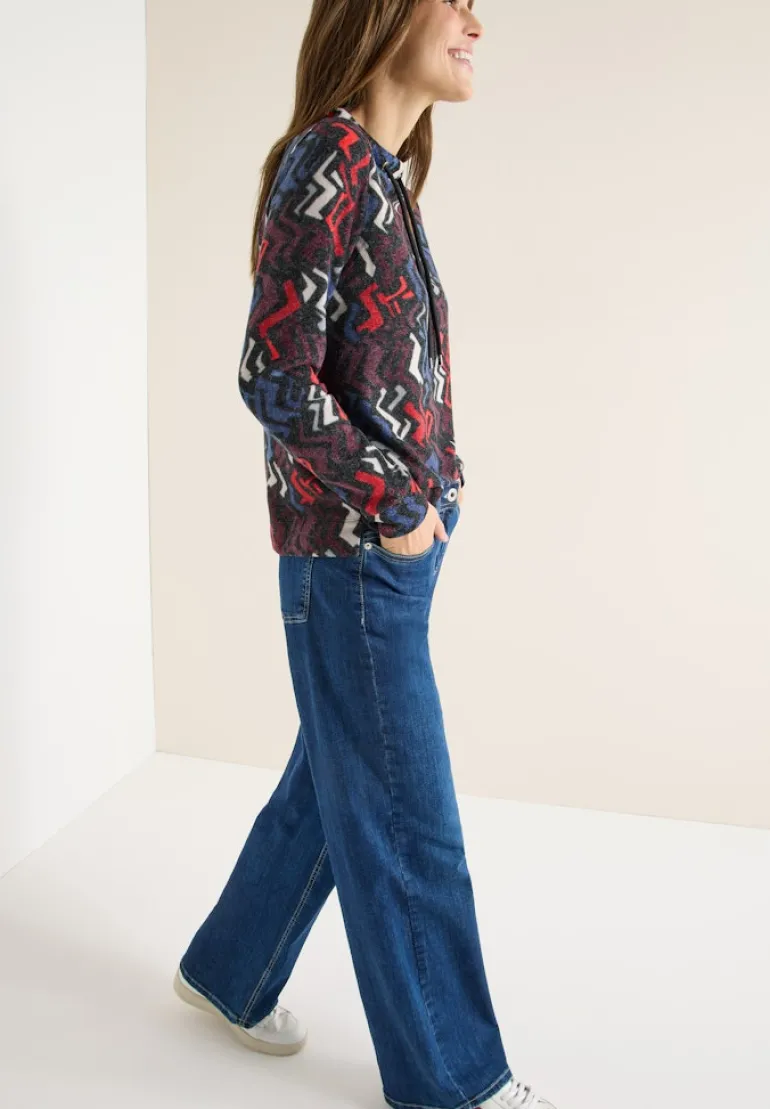Cosy Shirt mit Grafikmuster black multi melange
