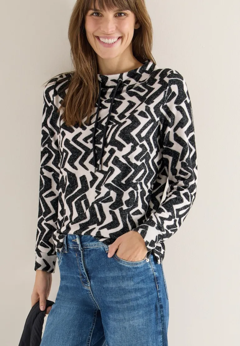 Cosy Shirt mit Grafikmuster light greige melange