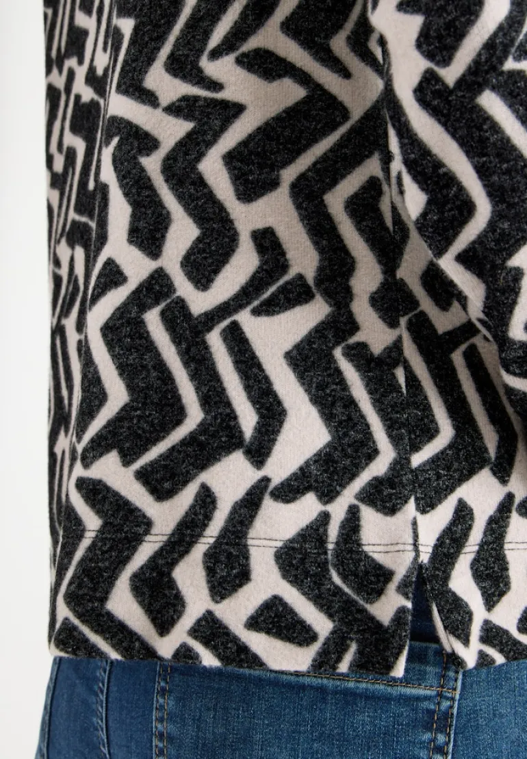Cosy Shirt mit Grafikmuster light greige melange