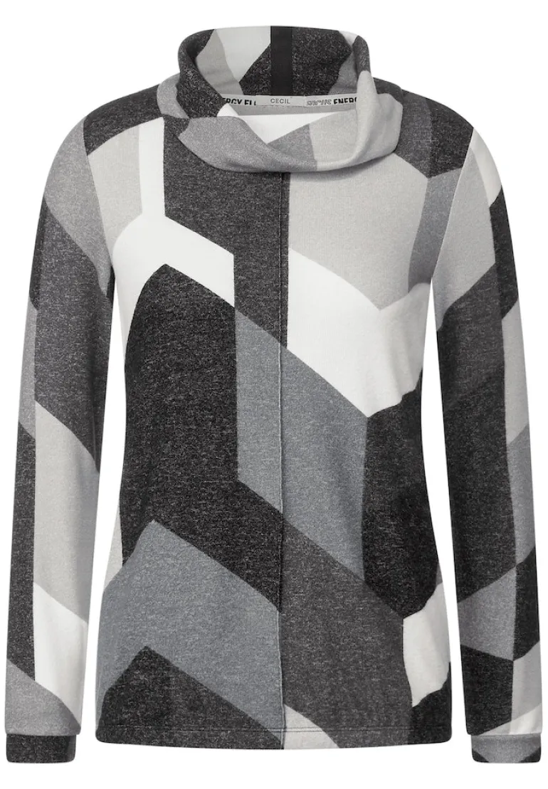 Cosy Shirt mit Print black melange