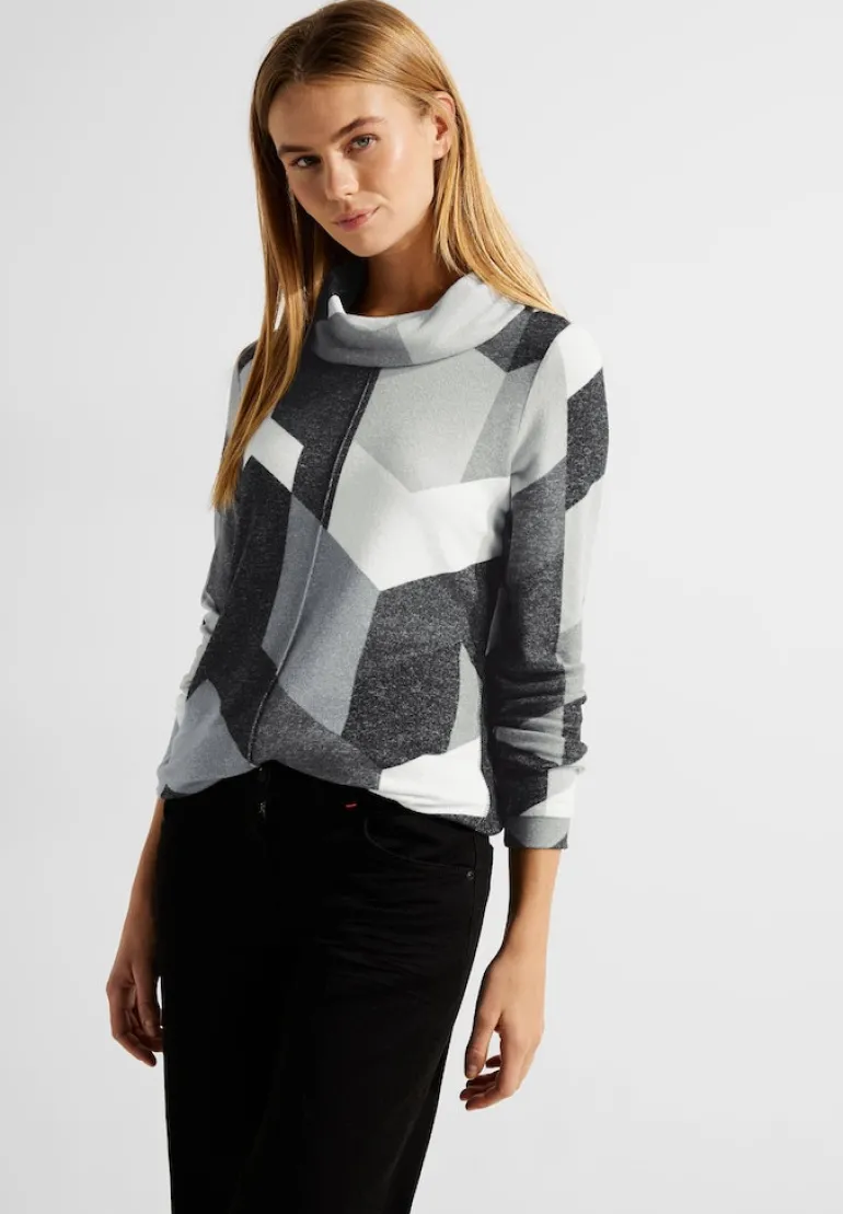 Cosy Shirt mit Print black melange