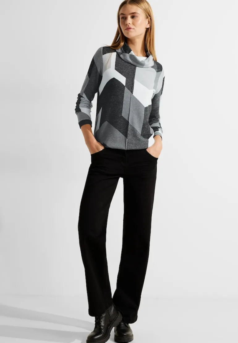 Cosy Shirt mit Print black melange