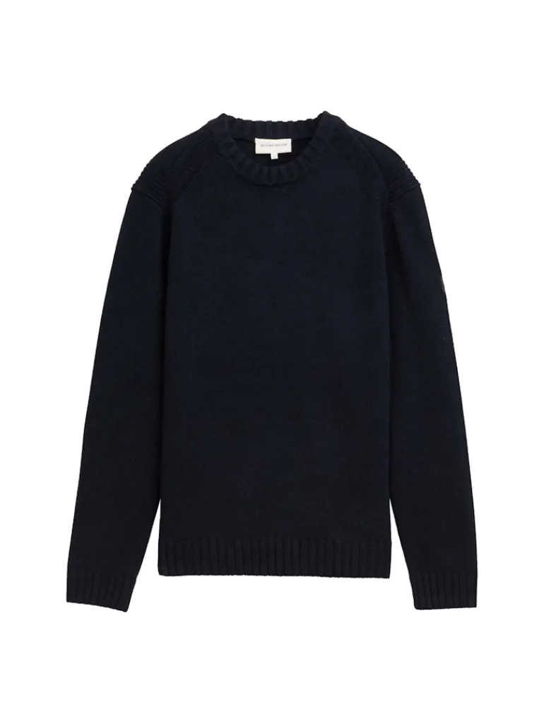 Cosy Strickpullover mit Logo-Badge knitted navy melange