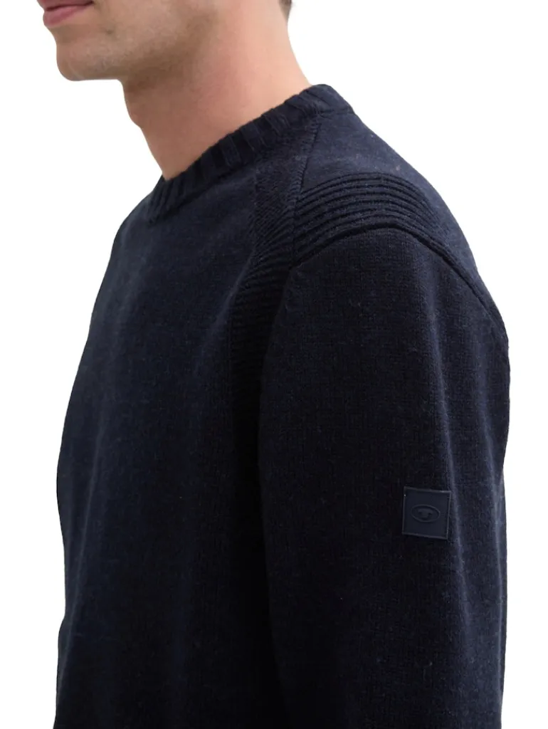 Cosy Strickpullover mit Logo-Badge knitted navy melange