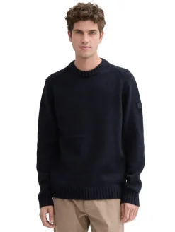 Cosy Strickpullover mit Logo-Badge knitted navy melange