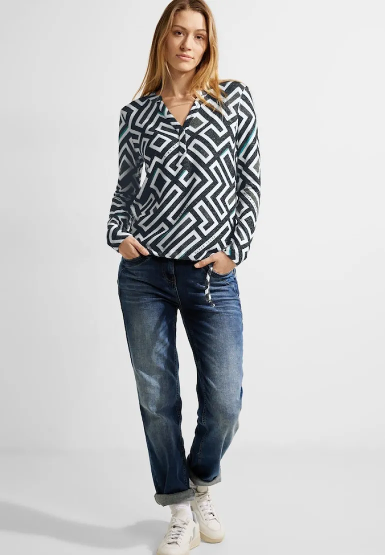 Cosy Tunikashirt mit Print black melange