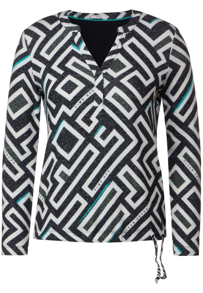 Cosy Tunikashirt mit Print black melange